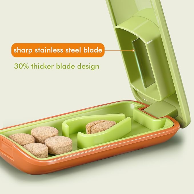 JohnBee Pill Cutter - Sharp & Durable Silicone Pill Splitter, Non-Slip Base, Portable Tablet Cutter for Daily Medication, Vitamins & Supplements. Designed for Swallowing Difficulties & Pets (Red)