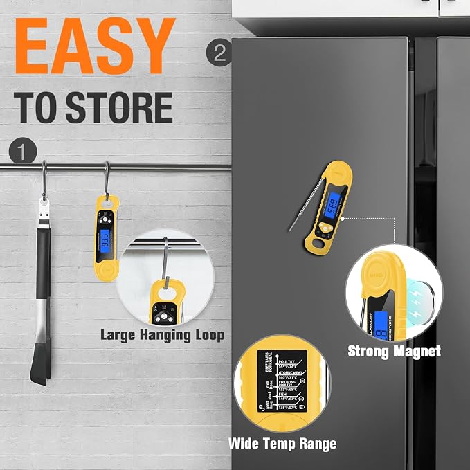 AMMZO Meat Thermometer Digital, Instant Read Food Thermometer - Waterproof w/Backlight for Cooking, Candy, Deep Fry, BBQ, Grill, Candy Making Accessories, Gifts for Men Women(Yellow)