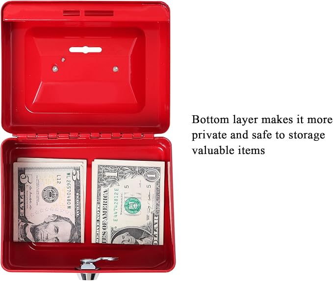 Jssmst Small Lock Cash Box, Locking Money Box for Kids with Slot on Top, Red Lock Box, 5.91 x 4.72 x 2.95 inches, CB003-R