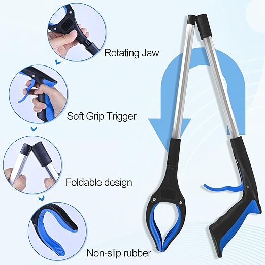 2 Pack 32 Inch Commercial Trash Grabber for Elderly Assist, Heavy Duty Lightweight Reacher with Ergonomic Handle & Non-Slip Grip, Multi-Use Outdoor Home Garden Cleanup Mobility Aid Tool