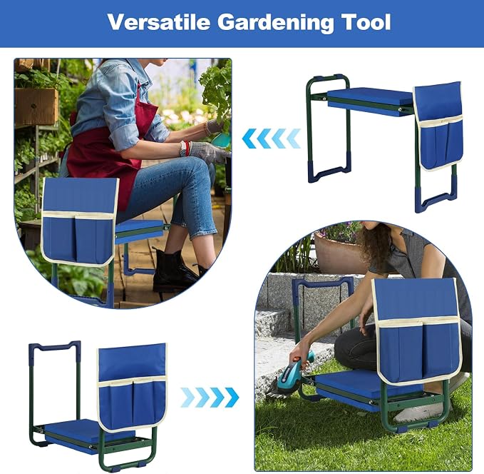 Garden Kneeler Seat with thicker and Wider Soft Kneeling Pad ,foldable Heavy Duty Garden Stool with 2 large Tool Pouches, Portable Garden Bench,Gardening Gift for Women Mum Men sennior and gardeners