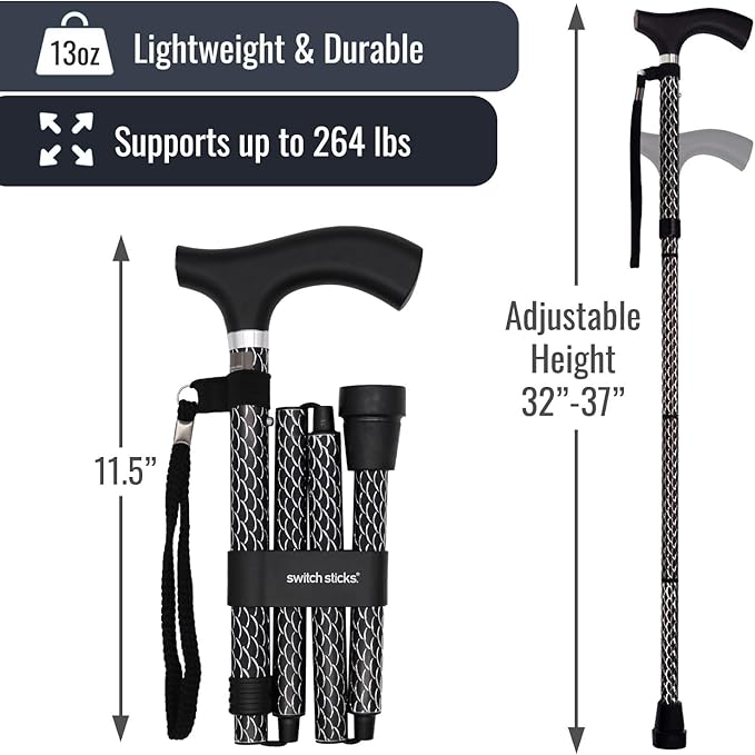 Switch Sticks Walking Cane for Men or Women, Foldable and Adjustable from 32-37 Inches, FSA and HSA Eligible