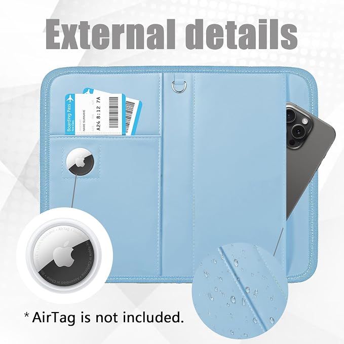 GOAUS Passport Holder for Travel with AirTag Slot, for Family of 4 to 6 | Multiple, Travel Document Organizer, Cards Cash Pockets, RFID Blocking, Waterproof, Gifts, Faux Leather, AirTag Not Included