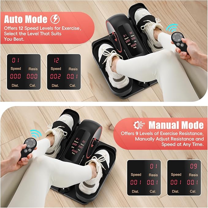 ANCHEER Under Desk Elliptical Machine, 2-in-1 Mini Exercise Bike, Digital Display, 9 Resistance Levels, 12 Speed Levels, Active and Auto Modes, Silent Operation