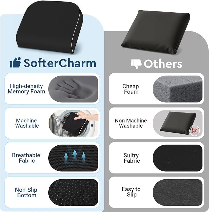 Seat Cushion, Memory Foam Office Chair Cushion, Black, Large | Office Desk Accessories, Butt Pillow for Long Sitting Sciatica, Coccyx, Tailbone, Hip Pain Relief - for Home, Car, Airplane