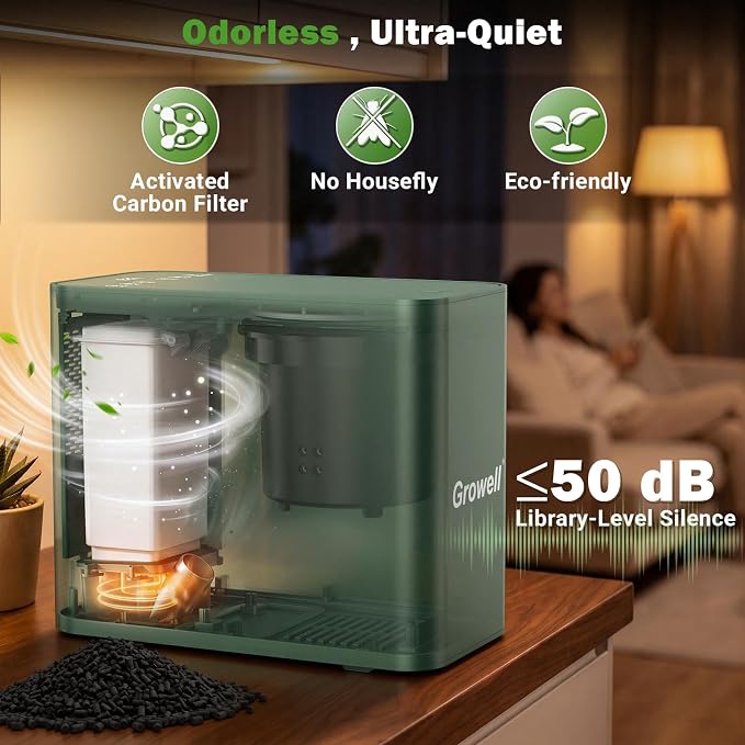 Growell 3.2L Smart Electric Composter, Countertop Food Waste Indoor Bin | Indoor Kitchen Compost,LED Display,Odorless & Low Noise,Auto-Cleaning,One-Touch Operation,Turns Waste to Fertilizer Quickly