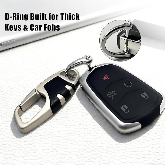 Keychain Carabiner Clip,Heavy Duty Belt Loop Car Key Ring Holder | Durable metal build, mens EDC accessory, 4 key rings, secure locking D-ring, fits belt loops, holds home, car key fobs