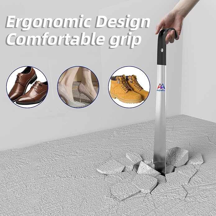 16.5" Shoe Horn Long Handle for Seniors,Stainless Steel Shoe Horn, Shoe Spoon，Boot Horn,Blue or Black Selection,2pcs