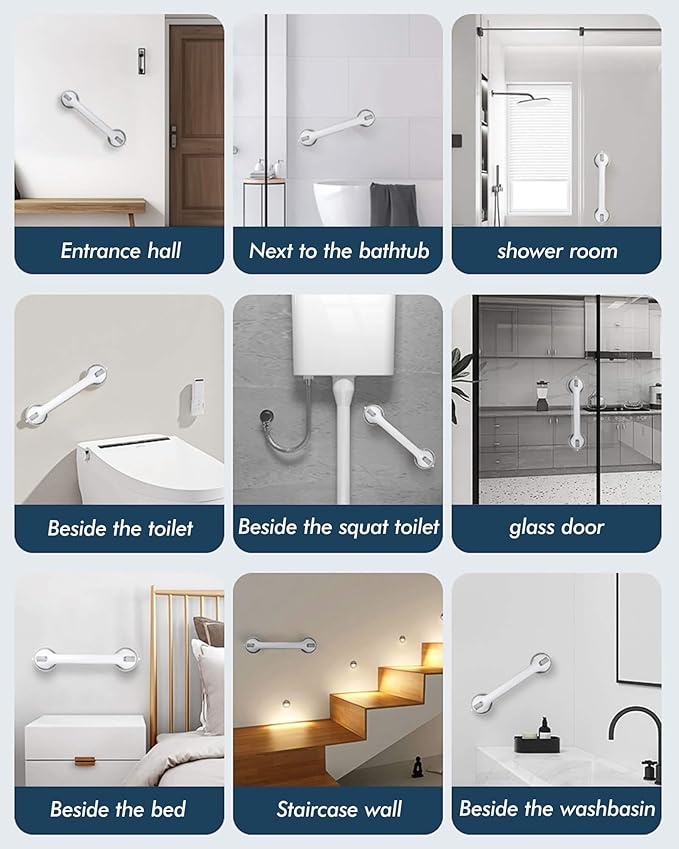 2 Pack 16 Inch Shower Grab Bars - 250LBS Heavy Duty Bath Safety Handles, Non-Slip No Drilling Removable Shower Grips for Bathtubs & Showers, Waterproof Bathroom Assist Handles for Seniors & Elderly