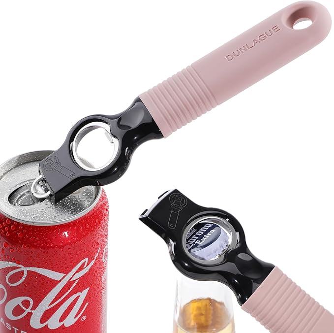 2-Pack Magnetic Beer Bottle Opener & Soda Can Opener, 2-in-1 Bottle Opener and Can Tab Opener Tool for Bartender, Long Nails, Arthritis, Silicone Handle with Build in Magnet - Dirty Pink