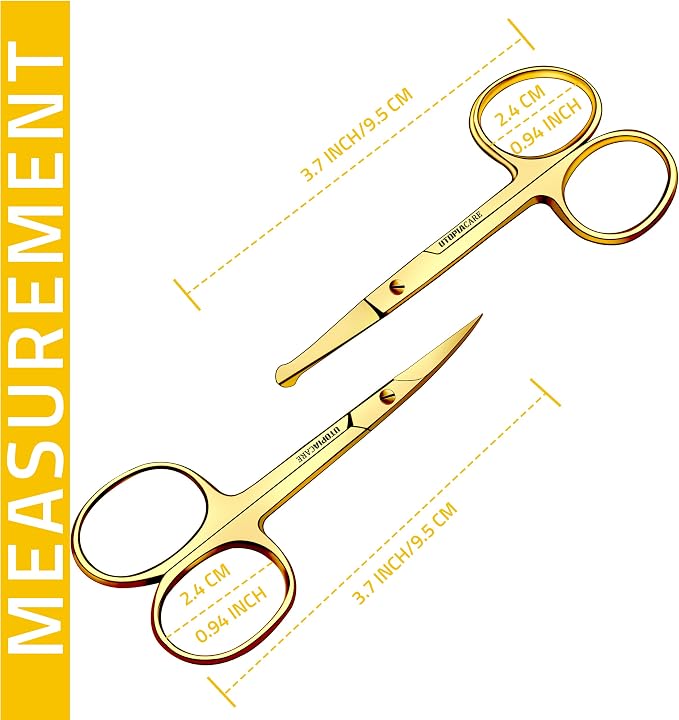 Utopia Care Eyebrow Scissors, Professional Stainless Steel Small Shears for Men and Women, Nose Hair Scissors for Grooming Mustache, Beard, Eyelashes, Ear Hair Trimming, Gold