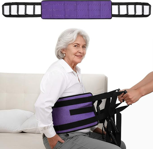 Rhino Valley Transfer Sling, Gait Belt with 10 Padded Handles, Non-Slip Nursing Transfer Belt, Safety Standing and Lifting Aid for Disabled, Elderly, Seniors, Injured, Purple+Black