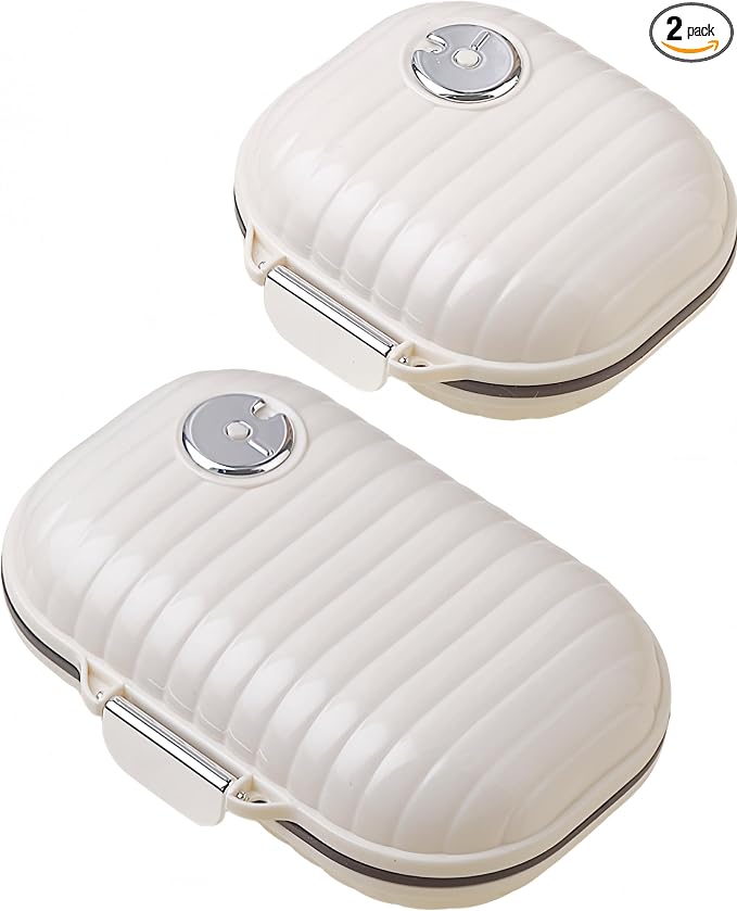 Personal Pill Organizer 2PACK- Medicine Pill Case with Medicine Tracker, Waterproof Pill Box, 7 Compartments, Foldable Design (White)