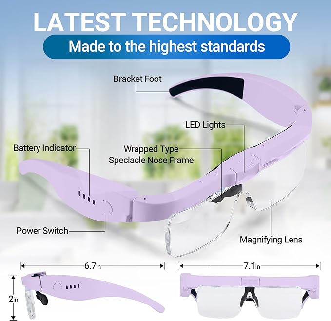 YOCTOSUN Headset Magnifier Glass with 3 LED Lights, Storage Case, Head Strap and 5 Detachable Lenses 0.75X,1.25X,2.0X,3.0X 4.0X, Magnifying Glasses for Close Work, Jewelry, Hobby, Crafts