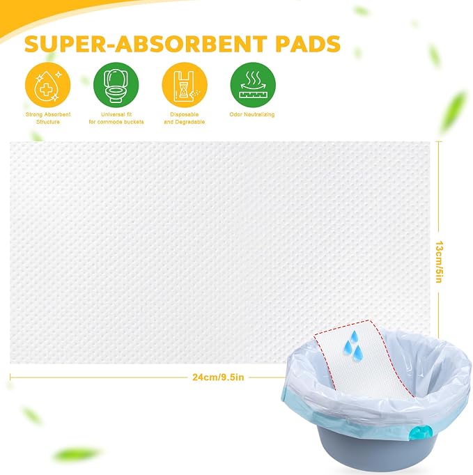 OUMEE Scented 100 Count Absorbent Commode Pads for Bedside Commode Bucket | Commode Liner Pads with Absorbent Gel, Potty Liner Pads for Adults Seniors Portable Toilet Pad Bedpans