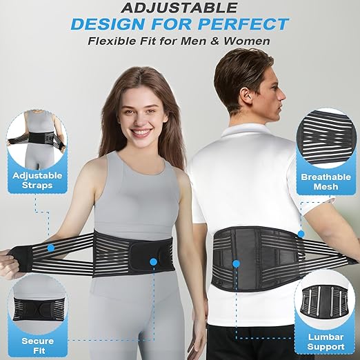 Back Brace for Lower Back Pain Relief, Lumbar Support Belt for Men&Women for Work, Breathable Back Support Belt with 6 Flexible Spring, 2 Elastic Bands For Sciatica, Herniated Disc, Scoliosis(Medium)