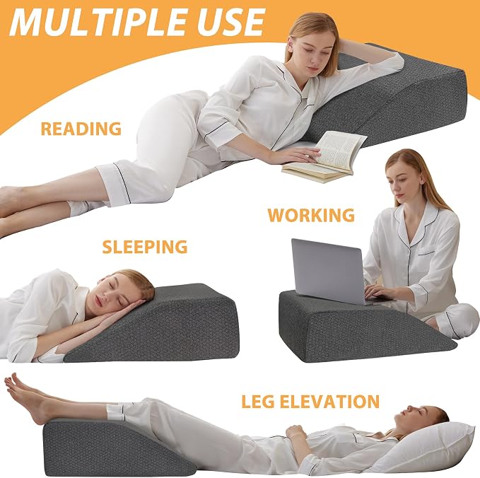 Bedluxe Leg Elevation Pillows, Leg Pillows for Sleeping, Cooling Gel Memory Foam Top, Wedge Pillow for Legs, Leg Wedges for Circulation, Swelling, After Surgery - Removable Cover (10 Inch, Black)
