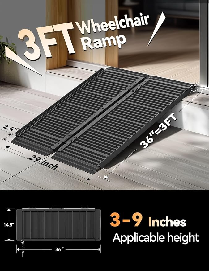 Black Aluminum Ramp 3FT, With Non-Slip Surface Wheelchair Ramp, Folding Portable Wheelchair Ramps for Home Steps,Scooter Ramp for Car, Stairs, Doorways, Curbs, 800 LBS Weight Capacity, 28.3" W x 36''L