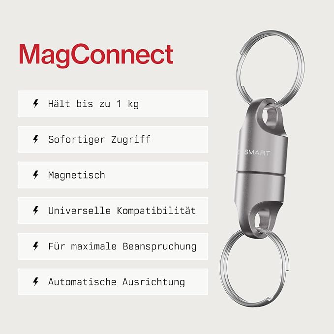 KeySmart MagConnect Magnetic Key Holder for Purse, Key Chains for Car Keys - Detachable Key Ring Quick Release Keychain