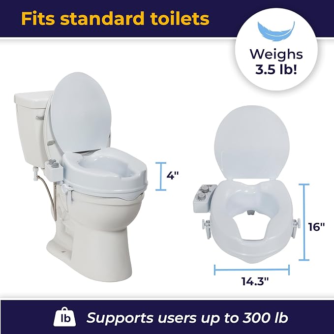 Drive Medical PreserveTech Raised Toilet Seat with Bidet, Ambient Water | Raised Toilet Seat with Bidet Offers Ambient Water Spray for Comfort and Everyday Bathroom Use for Adults