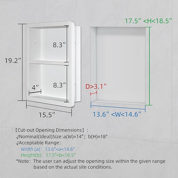 Shower Niche 14x18, Recessed Medicine Cabinet Without Mirror, 304 Stainless Steel Bathroom Storage Cabinet with Shelf, Waterproof Wall Niche for Bathroom in Matte White