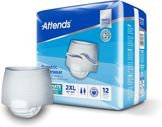 Attends Bariatric Adult Incontinence Underwear, 2X-Large (68–80”), [48 Count] – Ultimate Absorbency for Men and Women, Disposable Pull-On Diapers with Tear-Away Sides, AU50