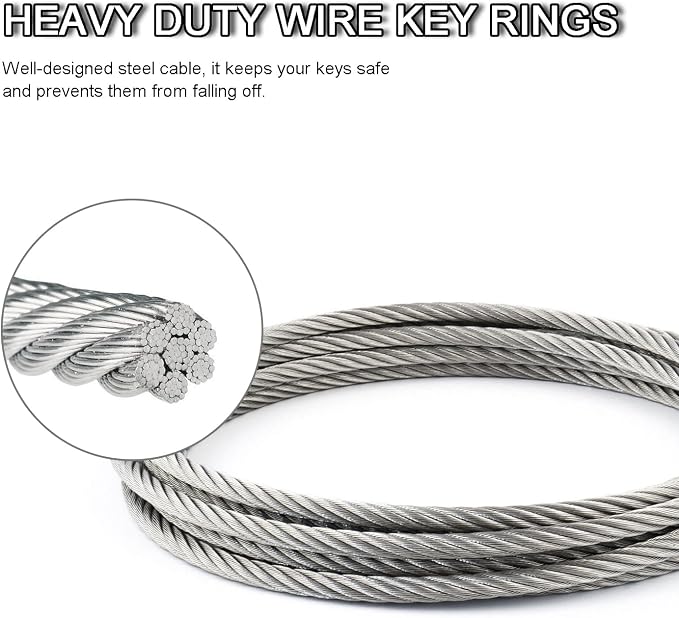 100 Pack Wire Key Ring Large Cable Key Chain Rings 6" Metal Keychain Keyring Loop Bulk for Outdoor Luggage Tags(THICK: 2MM)