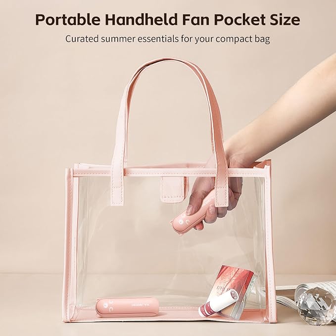Morelax Portable Fan, Mini Handheld Fan with Power Bank, Cute USB Rechargeable Pocket Fan, Foldable Small Cooling Fan with LED Light, Personal Travel Fan,Summer,Beach Essentials,Summer Gift for Women