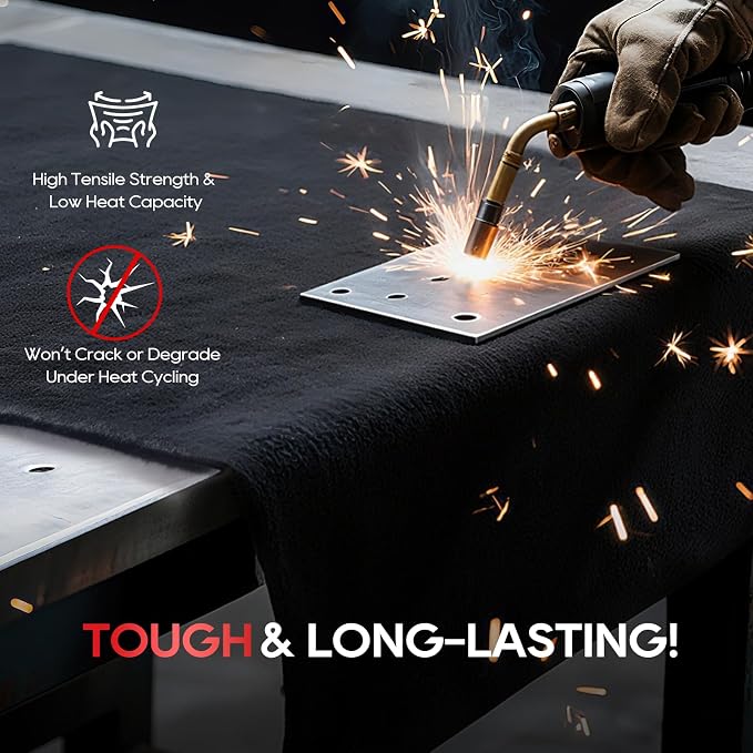 TOPDC 2 Pack Welding Blanket 12x12 Inch, High Temp Resistant Carbon Felt Pad, 5mm Thick Heat Shield Fabric Withstands 2200℉, UL94&MSDS Certified, Flexible&Cuttable for Welding Soldering Grill Firepit