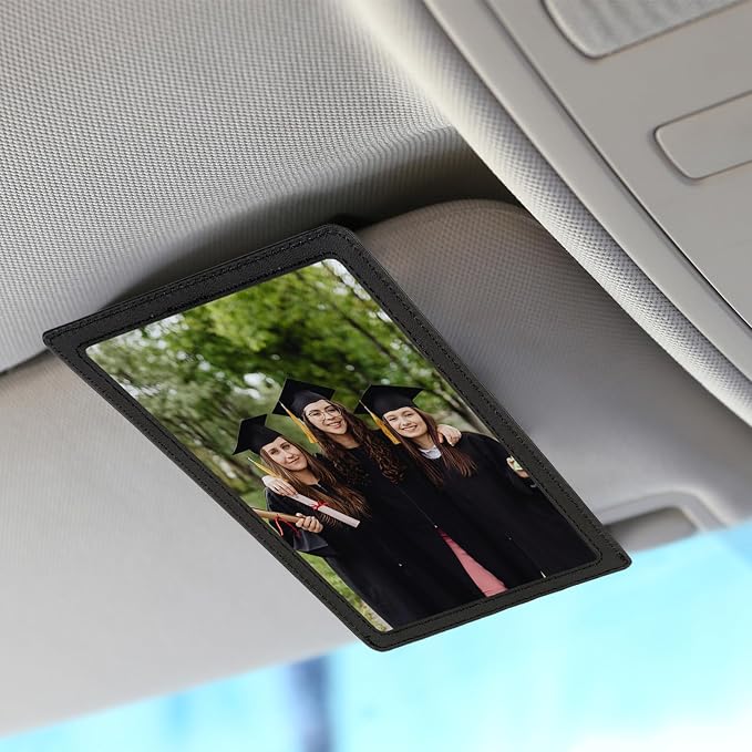 Car Picture Frame, Leather Vehicle Sun Visor 4x6 (Standard 6 Inches) Photo Holder Displays Both Horizontally and Vertically by Srandme (1pcs, Black)