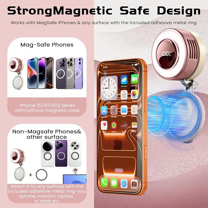 Portable Clip-On Fan, Mini USB Rechargeable 360° Rotatable Fan, Personal Fan 3-Speed Silent Mini Bladeless Fans (Pink-2000mAh)