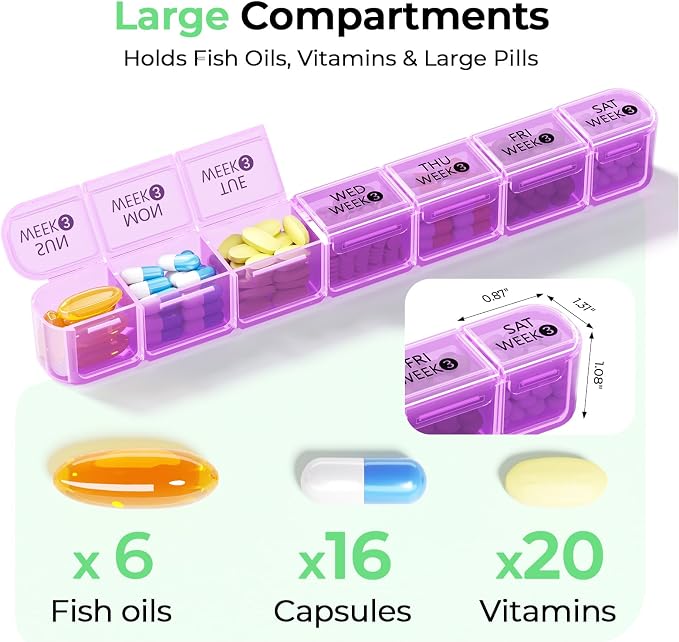 Daviky Monthly Pill Organizer 28 Day, 4 Week Pill Box with Removable Weekly Trays, Large BPA-Free Pill Organizer for Vitamins, Supplements and Medication, Travel Pill Case with Storage Box, White