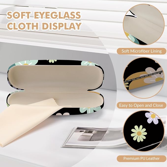 Glasses Case Hard Shell,Portable Protective Eyeglasses Case, Eyeglass Holder Box with Cleaning Cloth, for men women