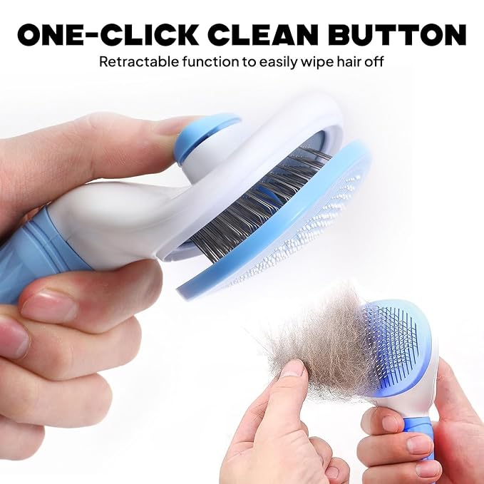 Self-Cleaning Pet Grooming Brush – Smooth Grooming Brush for Dogs and Cats, Easy Hair Removal with the Push of a Button, Gentle Shedding Remover for Small Pets (Basic Oval)