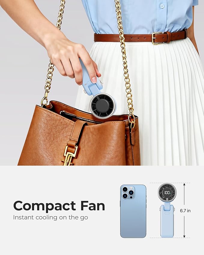 Portable Handheld Turbo Fan - 5 Gear High Speed 4000mAh Rechargeable Mini Personal Hand Fan Blow Cold Air, Battery Operated Travel Essentials, Gifts for Women, Men (Dew Drop Blue)
