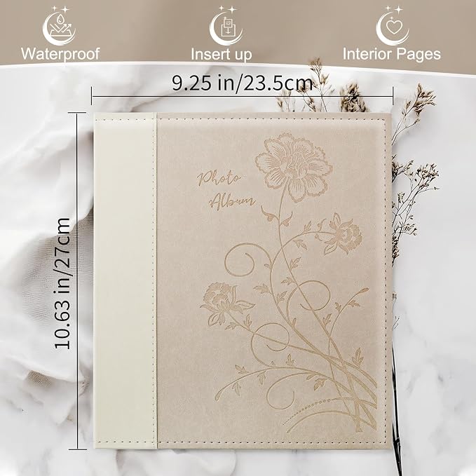 Photo Album 8x10 2 Packs Clear Pages Pockets Leathe Cover Slip Slide in Photo Album Each Holds 100 Vertical 8x10 Photos Picture Book for Wedding Family (Beige)
