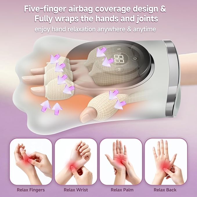 Hand Massager with Heat and Compression for Arthritis and Carpal Tunnel Relief, Hand Wrist Massagers Designed for Daily Comfort at Home, Office, or Travel, Gifts for Women Men Mom Girlfriend