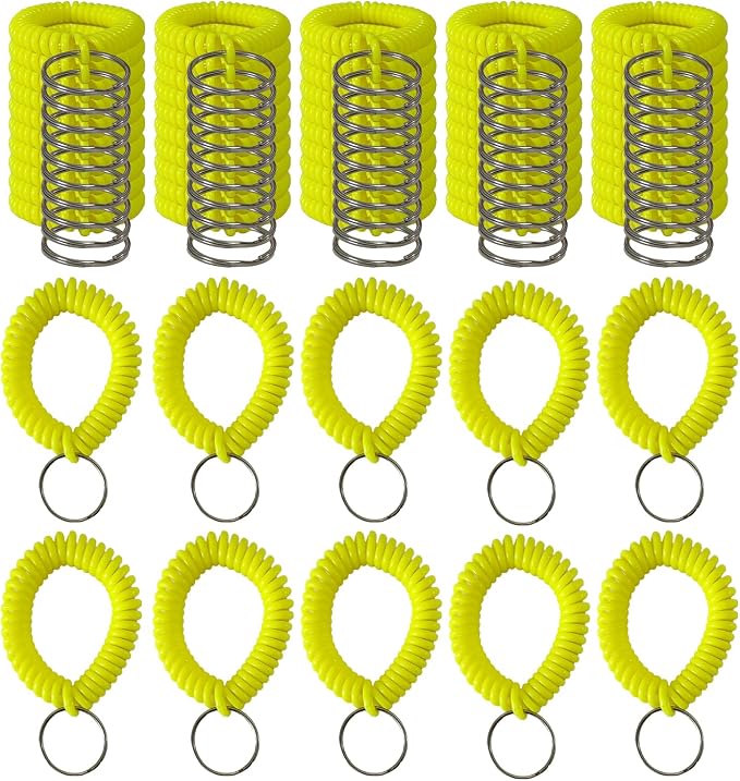 10 Pieces Wrist Coil Keychain Spiral Key Ring, Lemon Yellow | Wristband Bracelet Key Holder for Pool Gym ID Badge