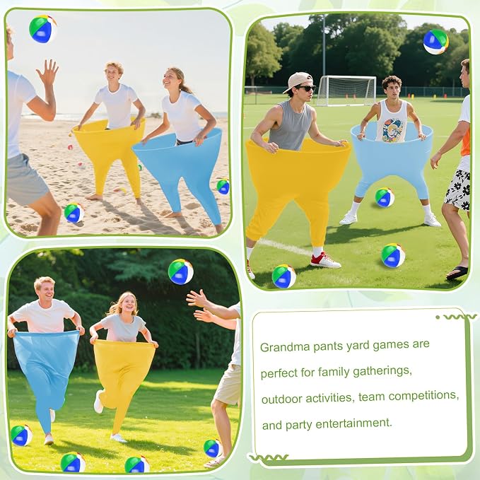 ROMANKAS Granny Pants Yard Game with 8 Bouncy Balls and 1 Air Pump (Random Colors) 2 Pack Mix Colors Baby Blue Granny Pants Outdoor Games for Adults and Family Gold Granny Pants Game Large