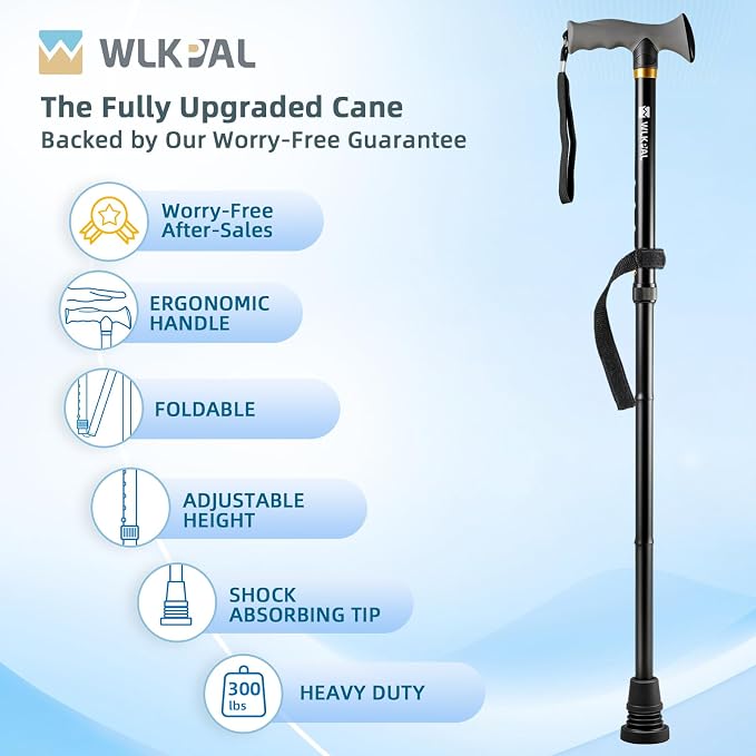 All-Terrain Folding Walking Cane for Men & Women | Heavy-Duty 300lbs & Yet Lightweight, All-Terrain Shock-Absorbing Tip, Ergonomic Handle, Adjustable, Collapsible & Portable