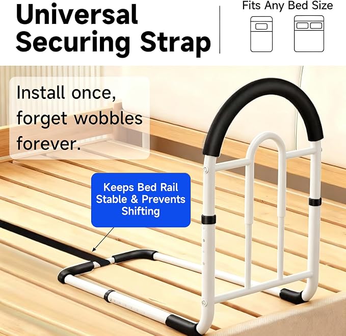Bed Rails for Elderly Adults Safety - Adjustable Bed Assist Rail with Non-Slip Handle & Storage Pocket, 350LBS, Tool-Free, ASTM Compliant, Bed Cane for Seniors Fits King/Queen/Full/Twin Beds