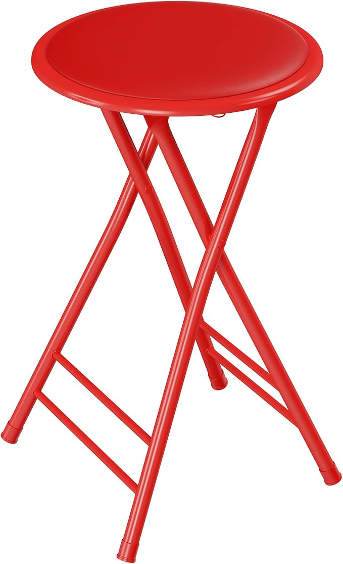 Lavish Home Folding Stool with Padded Backless Seat, Red, 24 Inch | Counter Height Bar Stools with 225lb Capacity, Portable Indoor & Outdoor, Extra Seat for Kitchen, Rec Room or Camping