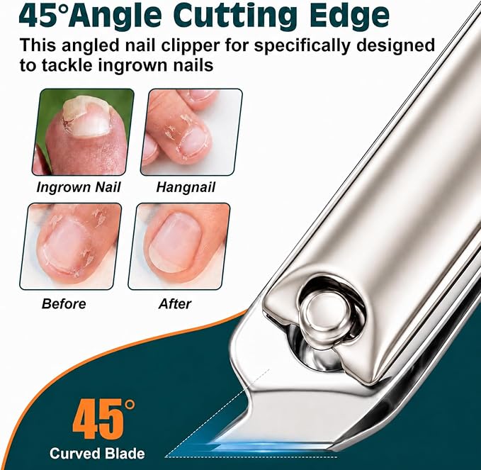 Nail Clippers Set, Fingernail and Toenail Clipper Cutters Kit | Ultra Sharp All-IN-ONE Kit: 15% Thicker Premium Sturdy Podiatrist Toe Nail Care Tools. Perfect Grooming Gifts with Case