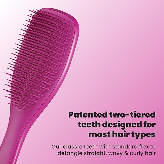 Tangle Teezer Ultimate Detangler Brush, Straight to Wavy, Raspberry | Patented two-tier, regular-flex teeth reduce breakage & split ends on wet or dry hair; Shower-friendly hairbrush for all ages