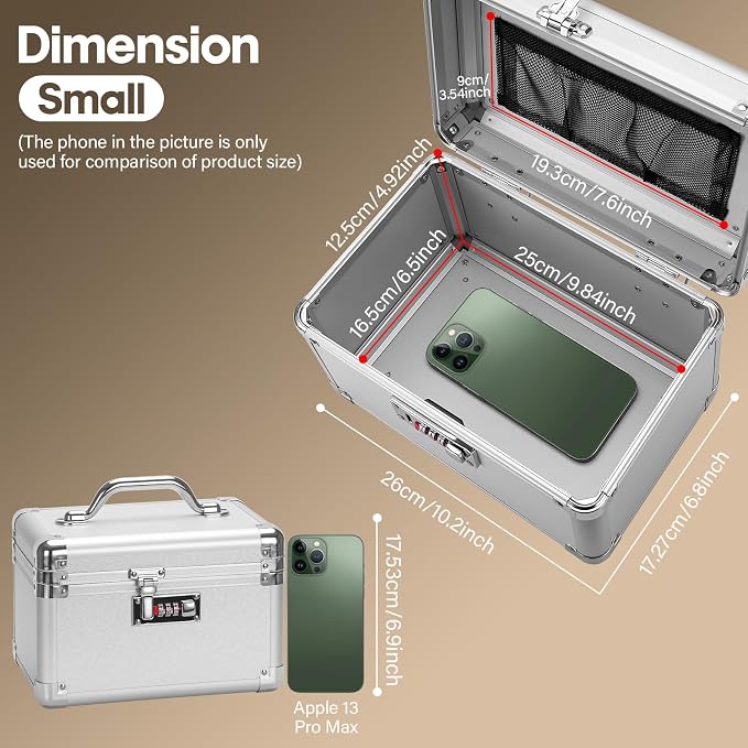 LOCKCURX Lock Box - Security Combination Lock Box, Locking Storage Case for Personal Items and Medicine, Childproof Lockable Lockbox for Home/Office/School, 10.2x6.8x6.9 Inch, Silver