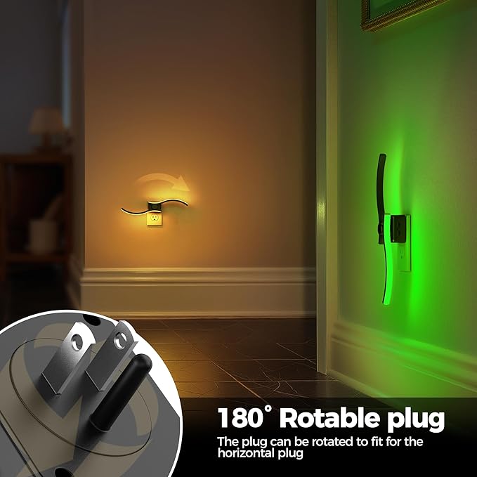 Briignite Night Lights Plug into Wall [2 Pack], 3000K+8 Color Changing Dimmable LED Night Light 1W 180° Rotating Dusk to Dawn Sensor Plug in Nightlight for Bathroom Bedroom Hallway Kitchen
