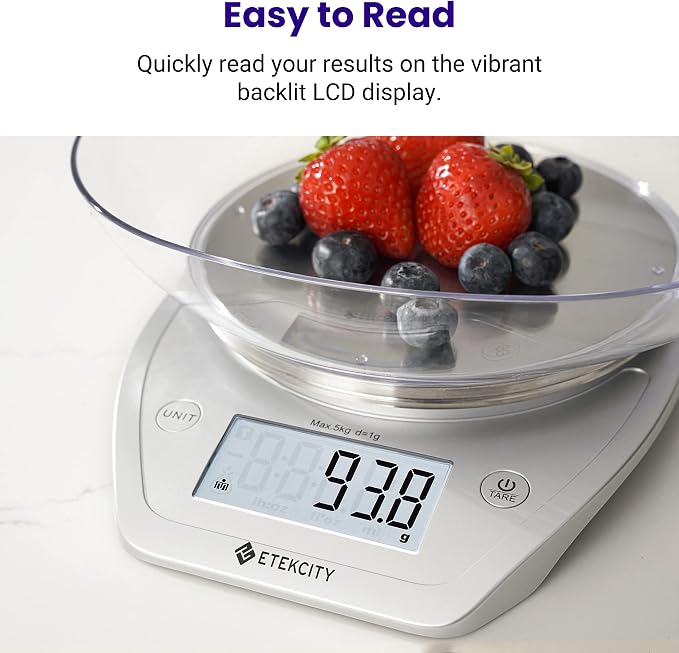 Etekcity 0.1g Food Kitchen Scale,Bowl,Digital Grams and Ounces for Weight Loss,Dieting,Baking,Cooking,and Meal Prep,11lb/5kg,Stainless Steel Silver,(Pack of 12)