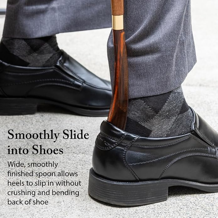 FootFitter 23” Shoe Horn, Premium Long Length Shoe Aid (Made in Italy) | Elegant Tall Build & Premium Crafted Shoehorn to Ease Heel Entry & Protect Shoe Structure, Daily Comfort & Quick On‑Off Use