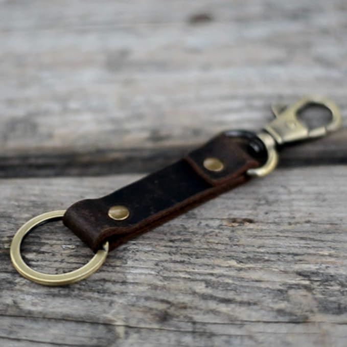 Genuine Leather Keychain Walnut Leather Key Holder Mens Belt Key Chain Ring Fob