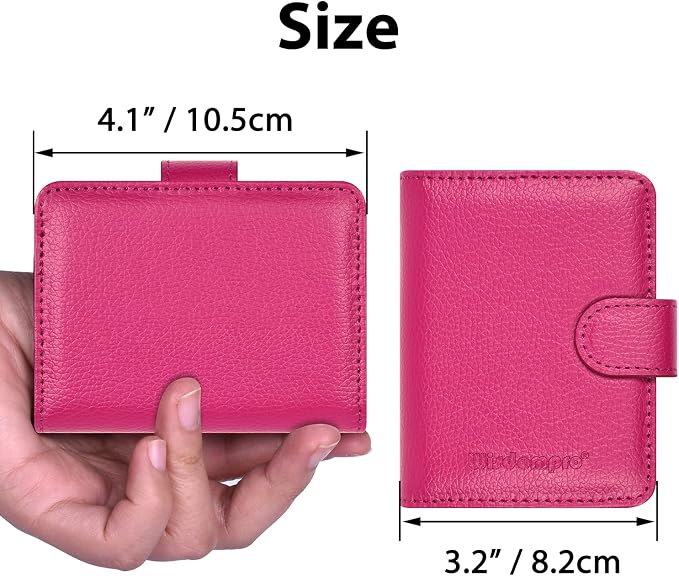 Wisdompro Slim PU Leather Credit Card Holder, Vertical Hot Pink | RFID Blocking Wallet Debit Card Protector, Organizer Case, Card Case, 20 Card & 7 Memory Card Slots, with Magnetic Closure